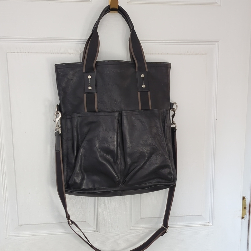 Coach F70558 Black Heritage Web Foldover Leather Messenger Bag